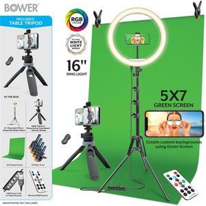 Bower Content Creator Kit with16-inch RGB Ring Light, 62-inch Tripod & More